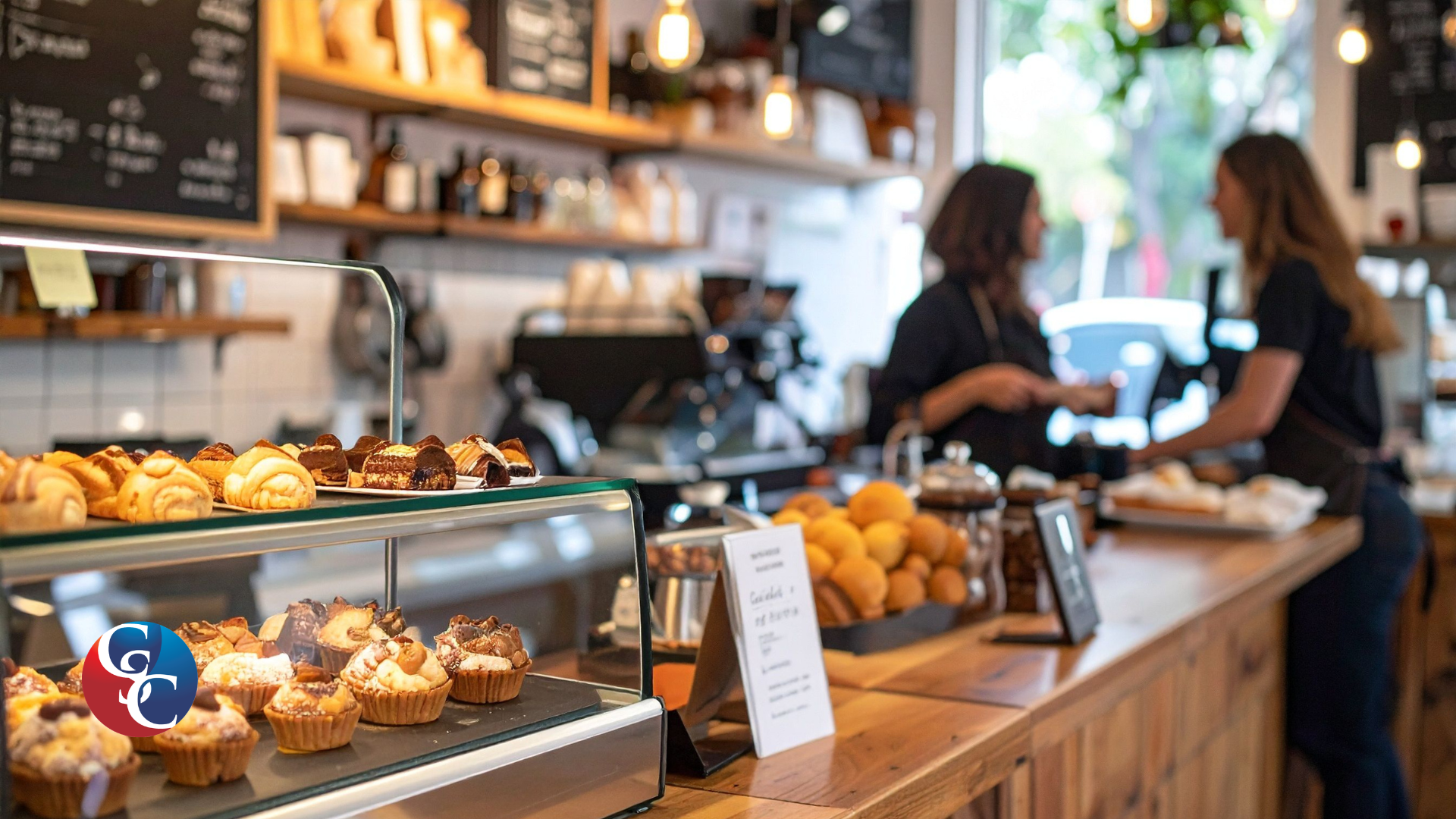 A close-up of a rustic cafe counter featuring a glass display case of gourmet pastries, illustrating the tangible results of securing a small business loan for a woman entrepreneur with low credit.